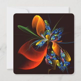 Blue Orange Floral Modern Abstract Art Pattern #03 Invitation