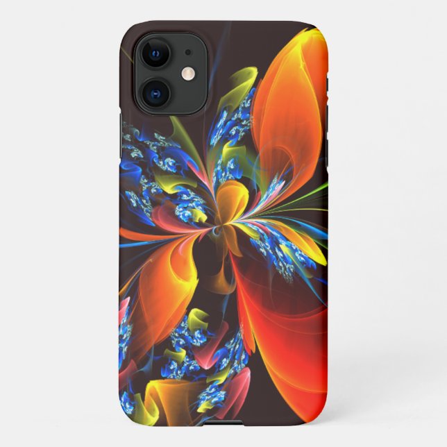 Blue Orange Floral Modern Abstract Art Pattern #03 iPhone Case (Back)