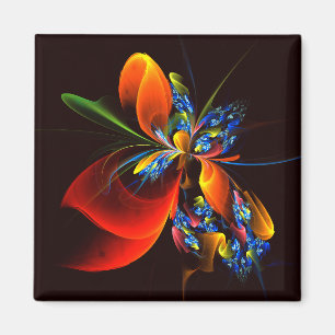 Blue Orange Floral Modern Abstract Art Pattern #03 Magnet