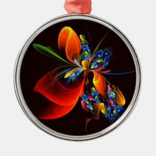 Blue Orange Floral Modern Abstract Art Pattern #03 Metal Ornament