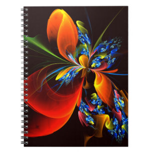 Blue Orange Floral Modern Abstract Art Pattern #03 Notebook