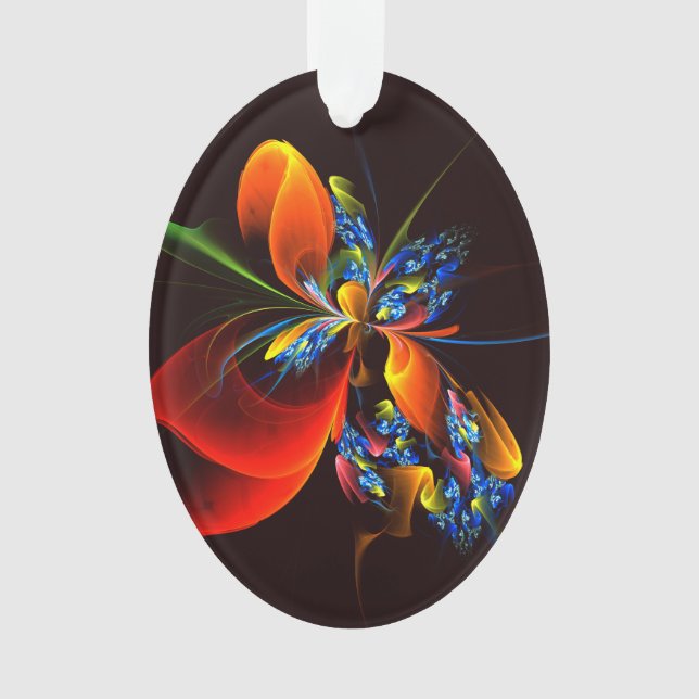 Blue Orange Floral Modern Abstract Art Pattern #03 Ornament (Front)
