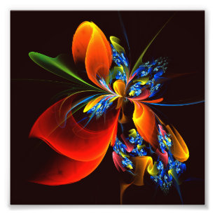 Blue Orange Floral Modern Abstract Art Pattern #03 Photo Print
