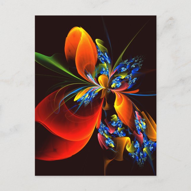 Blue Orange Floral Modern Abstract Art Pattern #03 Postcard (Front)