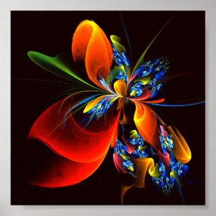 Blue Orange Floral Modern Abstract Art Pattern #03 Poster