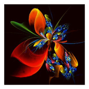 Blue Orange Floral Modern Abstract Art Pattern #03 Poster