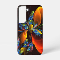 Blue Orange Floral Modern Abstract Art Pattern #03