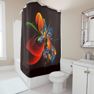 Blue Orange Floral Modern Abstract Art Pattern #03 Shower Curtain