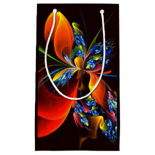 Blue Orange Floral Modern Abstract Art Pattern #03 Small Gift Bag