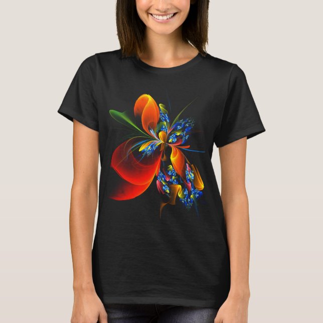 Blue Orange Floral Modern Abstract Art Pattern #03 T-Shirt (Front)