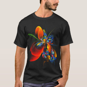 Blue Orange Floral Modern Abstract Art Pattern #03 T-Shirt
