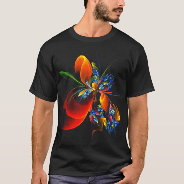 Blue Orange Floral Modern Abstract Art Pattern #03 T-Shirt (Front)