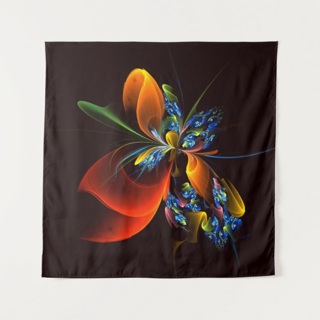 Blue Orange Floral Modern Abstract Art Pattern #03 Tapestry (Front)