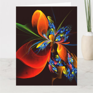 Blue Orange Floral Modern Abstract Art Pattern #03 Thank You Card