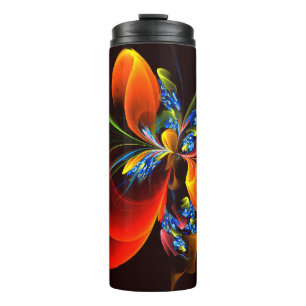 Blue Orange Floral Modern Abstract Art Pattern #03 Thermal Tumbler