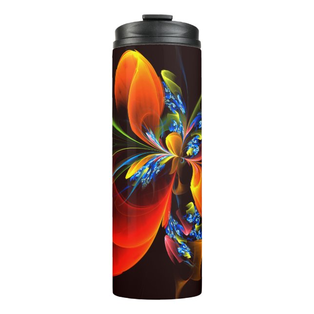 Blue Orange Floral Modern Abstract Art Pattern #03 Thermal Tumbler (Front)