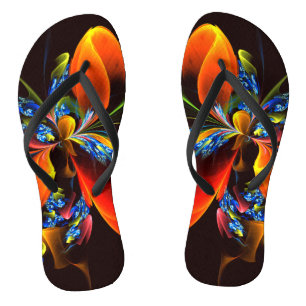 Blue Orange Floral Modern Abstract Art Pattern #03 Thongs