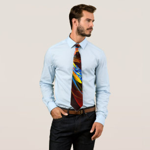 Blue Orange Floral Modern Abstract Art Pattern #03 Tie