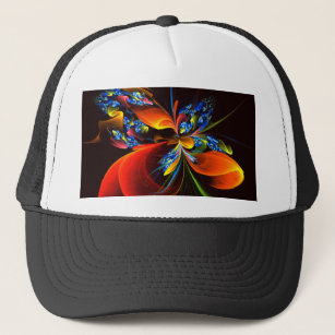 Blue Orange Floral Modern Abstract Art Pattern #03 Trucker Hat