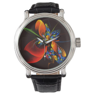 Blue Orange Floral Modern Abstract Art Pattern #03 Watch