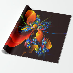 Blue Orange Floral Modern Abstract Art Pattern #03 Wrapping Paper