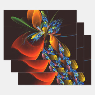 Blue Orange Floral Modern Abstract Art Pattern #03 Wrapping Paper Sheet