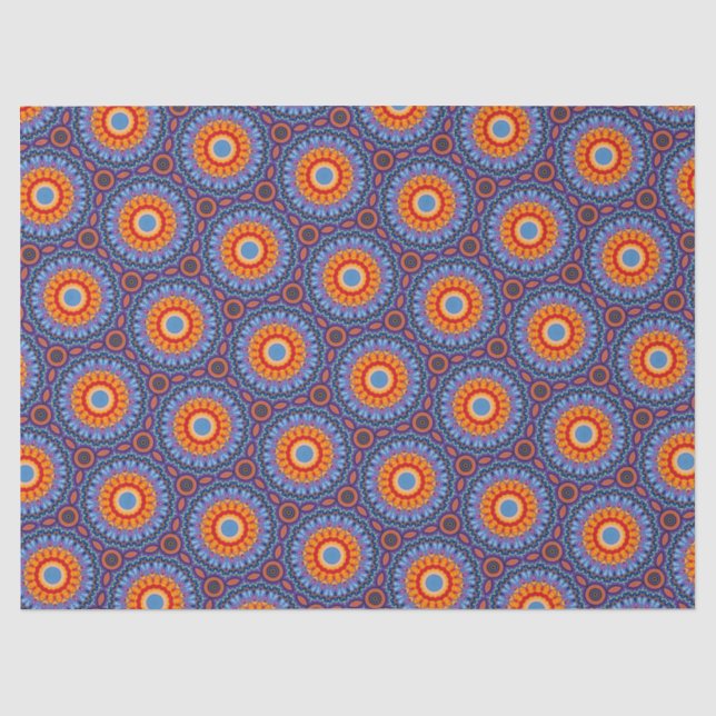 Blue Orange floral pattern circular Tissue Paper (Front)