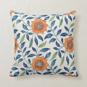 Blue & Orange Floral Pattern Cushion