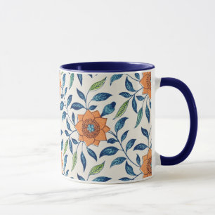 Blue & Orange Floral Pattern Mug