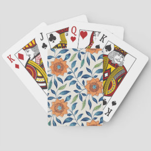 Blue & Orange Floral Pattern Playing Cards