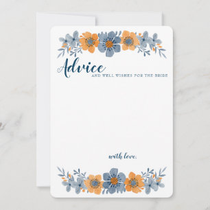 Blue & Orange Flower Wedding Advice Card Unlined