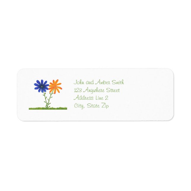 Blue & Orange Flowers Return Address Labels (Front)