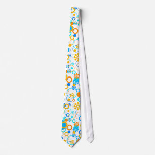 Blue orange flowers tie