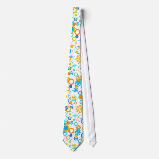 Blue orange flowers tie (Front)