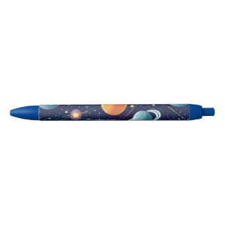 Blue Orange Galactic Planets Scifi Fantasy Black Ink Pen