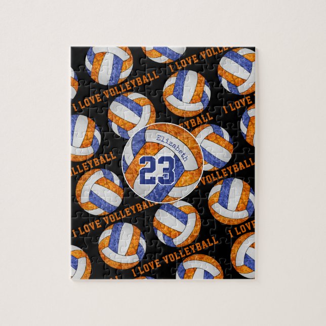 blue orange girls I love volleyball personalised Jigsaw Puzzle (Vertical)