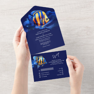 Blue orange gold reef coral fish underwater beach all in one invitation