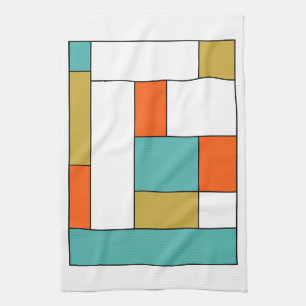 Blue Orange Gold Retro Colour Blocks Tea Towel