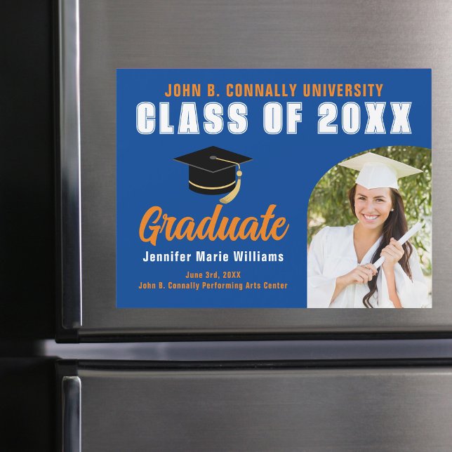 Blue Orange Graduate Photo Graduation Magnet Card (Creator Uploaded)