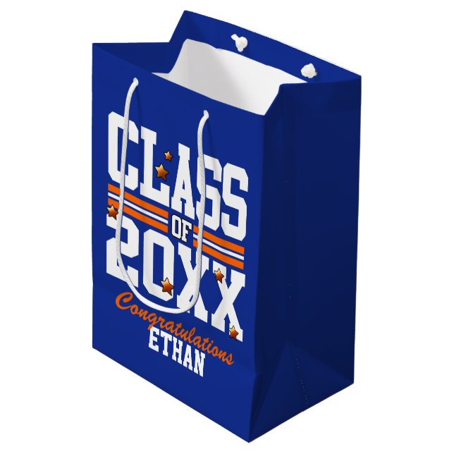 Blue|Orange Graduating Class Year Medium Gift Bag (Front Angled)