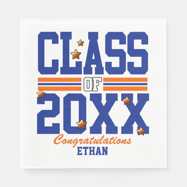 Blue|Orange Graduating Class Year Napkin (Front)