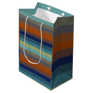 Blue, orange, green, and gray stripes medium gift bag