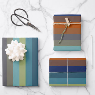 Blue, orange, green, and gray stripes wrapping paper sheet