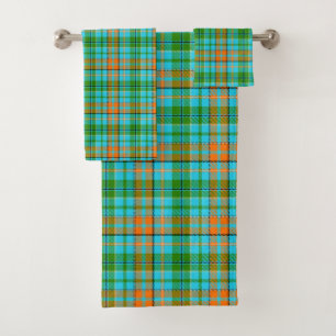 Blue Orange Green Plaid Tartan Design Bath Towel Set