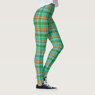 Blue Orange Green Plaid Tartan Design  Leggings