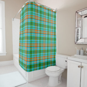 Blue Orange Green Plaid Tartan Design Shower Curtain