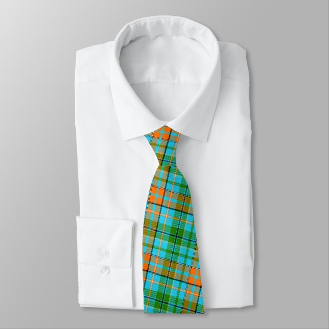 Blue Orange Green Plaid Tartan Design  Tie (Tied)