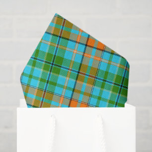 Blue Orange Green Plaid Tartan Design  Tissue Paper