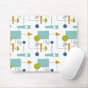 Blue Orange Green Shapes Lines Mid-Century Pattern Mouse Pad