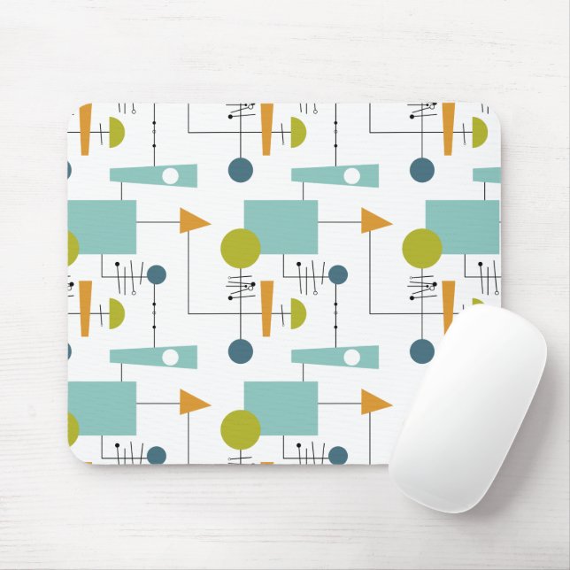 Blue Orange Green Shapes Lines Mid-Century Pattern Mouse Pad (With Mouse)